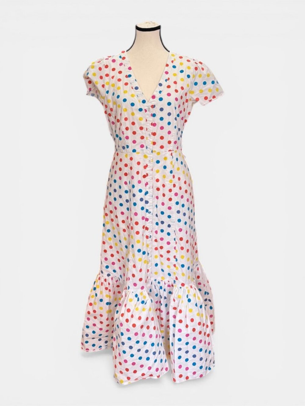 Color Me Courtney Dipping Dot Midi Dress Size 8 Rainbow Polka Dot Ruffle Hem - Picture 3 of 7